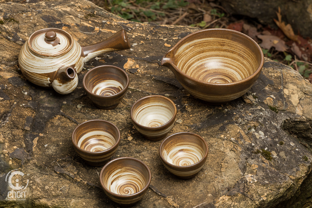 5 Cup Korean Tea Set- brown-white - Image 4