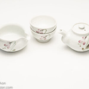 2 Cup Korean Tea Set-white with flower design